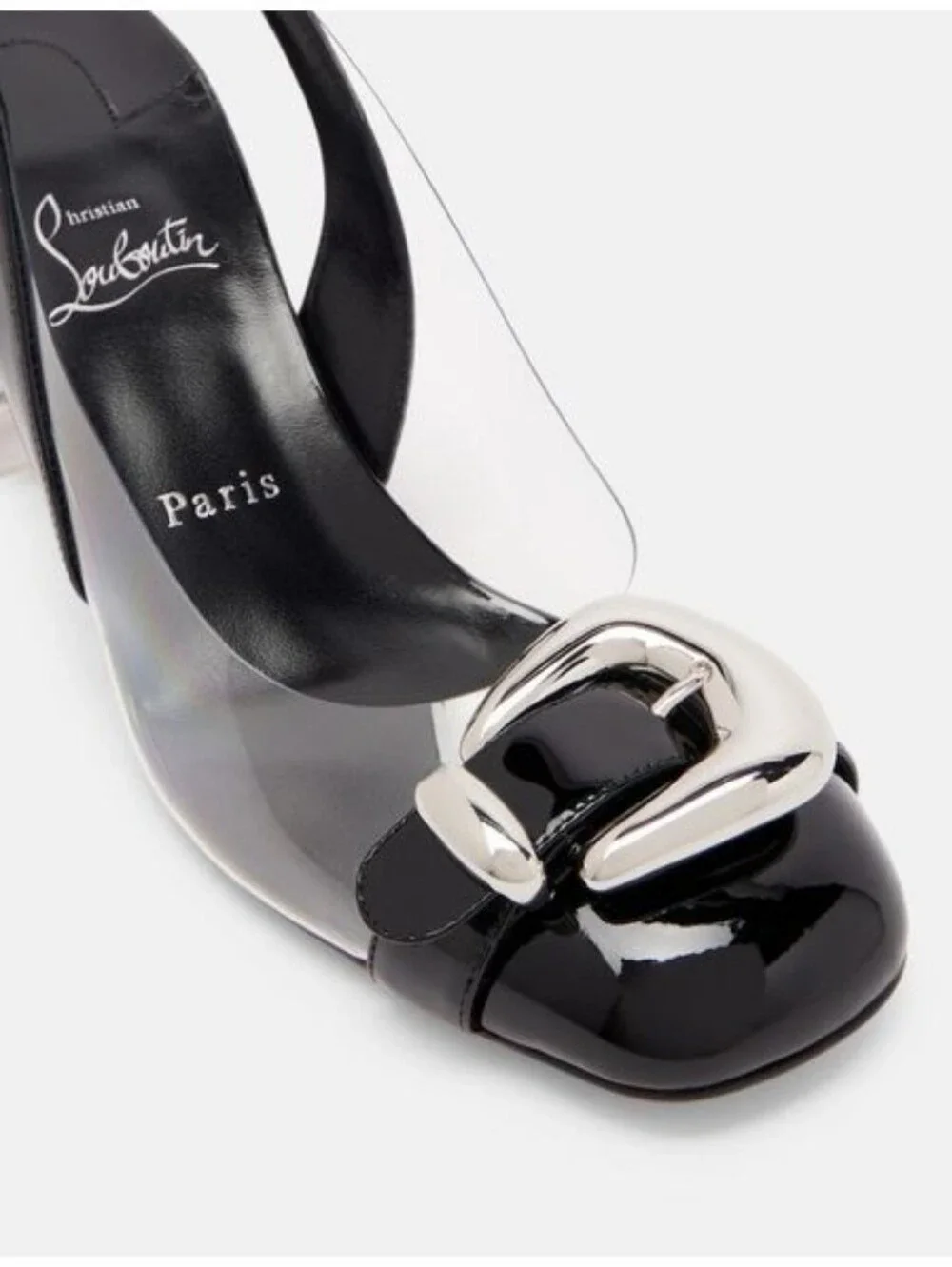 $1495 Christian Louboutin Black Minny Bubble 70 Buckle Slingback Pump 37.5 /7.5